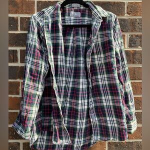 Plaid Flannel Button-Up Shirt, 100% Cotton
